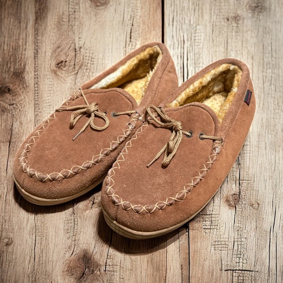 Red Wing Genuine Sheepskin Slipper Shoes Chestnut Sz 12W Cowhide Suede Leather - Picture 1 of 12